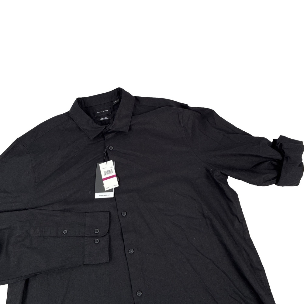 New Mens Perry Ellis Linen Blend Button Up Long Sleeve Shirt Size XXL Black NWT